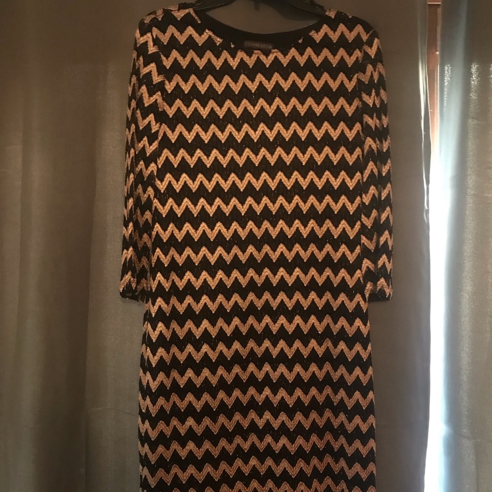 Black and Gold Chevron Patterned Cocktail Dress